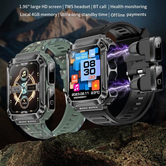 OVISEN T93 1.96 inch IPS Screen 2 in 1 Bluetooth Headset Smart Watch, Supports Blood Oxygen Monitoring/Bluetooth Music(Orange) by bashfashion