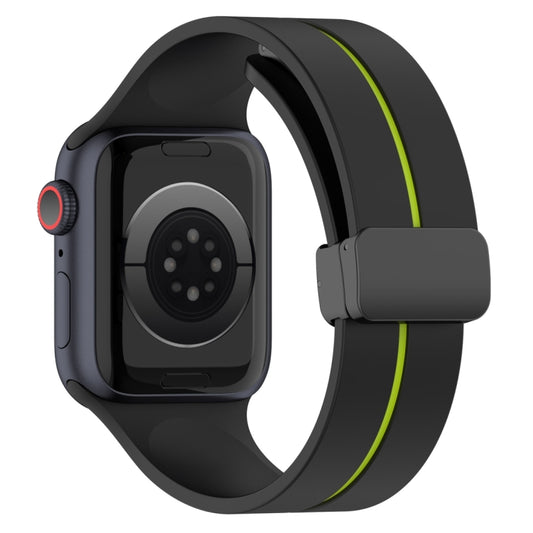 Two Color Folding Buckle Silicone Watch Band For Apple Watch Ultra 49mm(Black+Lime) by bashfashion