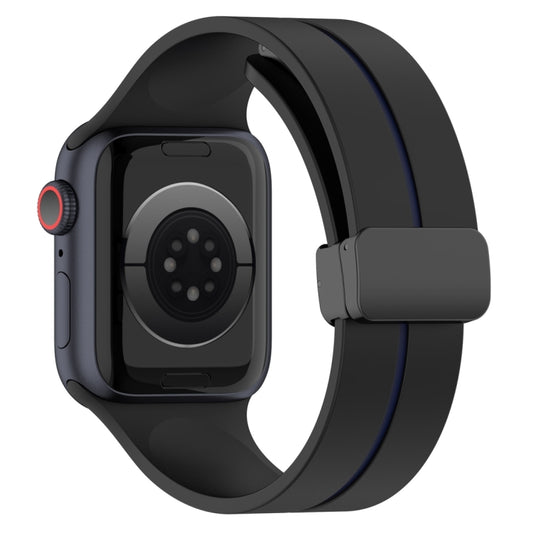 Two Color Folding Buckle Silicone Watch Band For Apple Watch Ultra 2 49mm(Black+Blue) by bashfashion