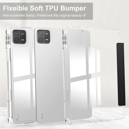 For Xiaomi Pad 6 / 6 Pro 3-fold Clear TPU Smart Leather Tablet Case(Black) by bashfashion