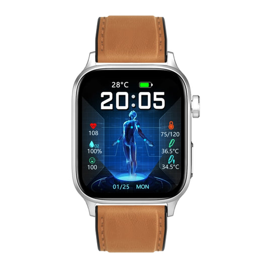 GT22 1.85 inch TFT Screen Leather Band Health Smart Watch, Support Bluetooth Call / Plateau Blood Oxygen / Body Temperature / Arrhythmia / TI Heart Rate Monitoring(Brown) by bashfashion