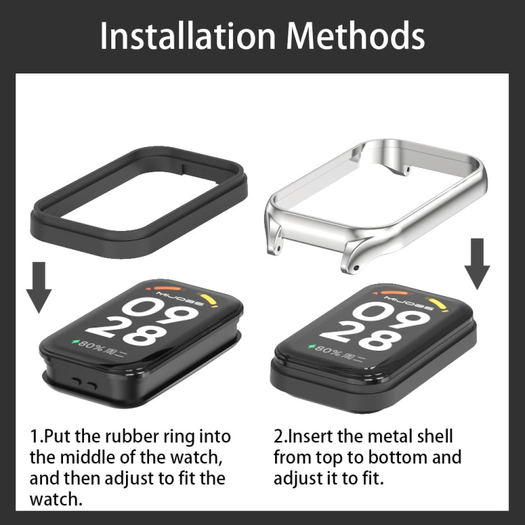 For Xiaomi Smart Band 8 Active / Redmi Band 2 Mijobs Metal Shell Microfiber PU Leather Watch Band(Black) by MIJOBS