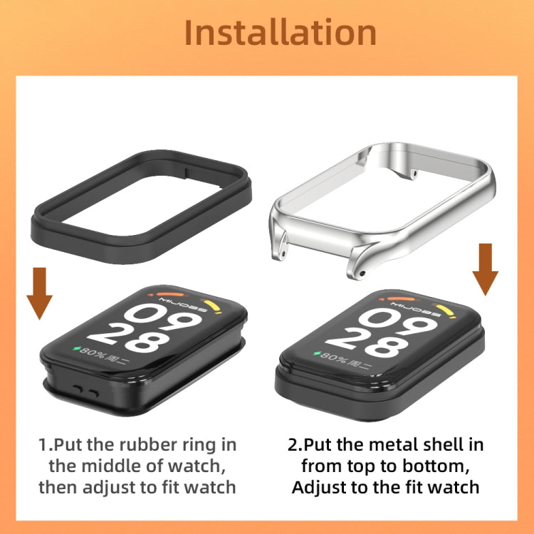 For Xiaomi Smart Band 8 Active / Redmi Band 2 Mijobs Metal Shell Nylon Breathable Watch Band(Black Silver) by MIJOBS