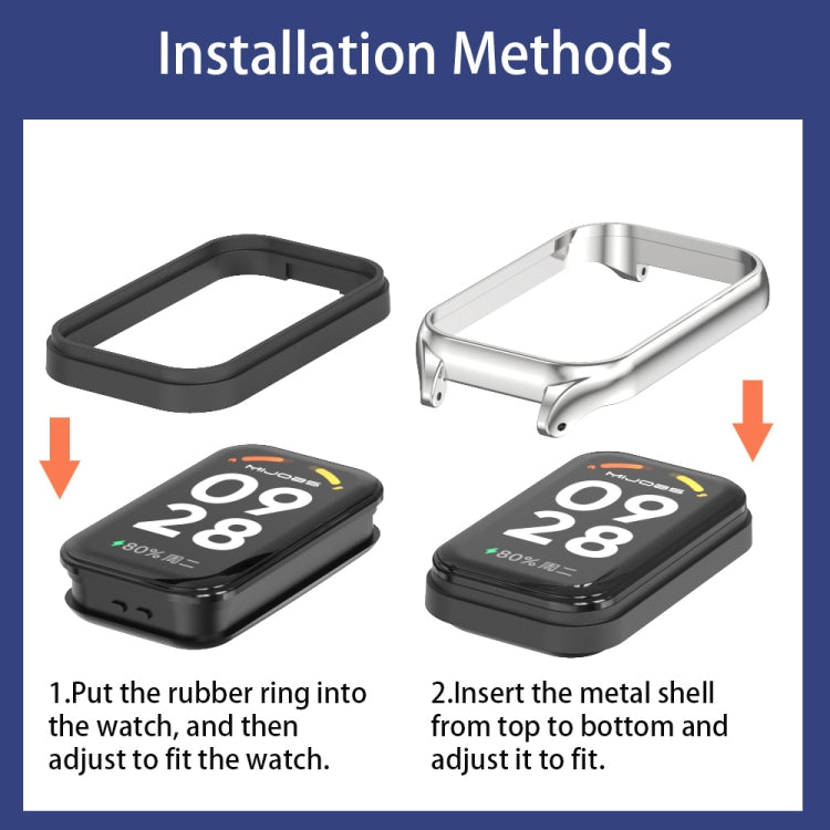 For Xiaomi Smart Band 8 Active / Redmi Band 2 Mijobs Metal Shell Silicone Watch Band(Black) by MIJOBS