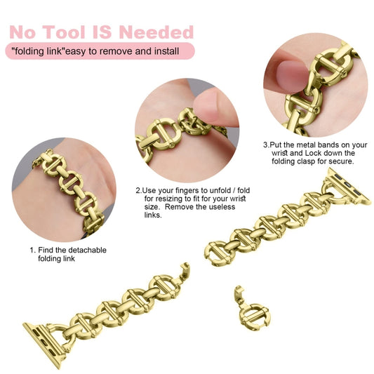 Ladder Buckle Metal Watch Band For Apple Watch 7 45mm(Gold) by bashfashion