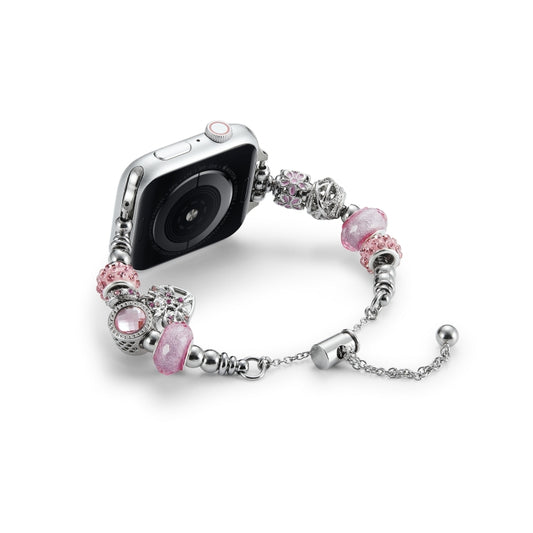 Bead Bracelet Metal Watch Band For Apple Watch Ultra 2 49mm(Pink Heart) by bashfashion