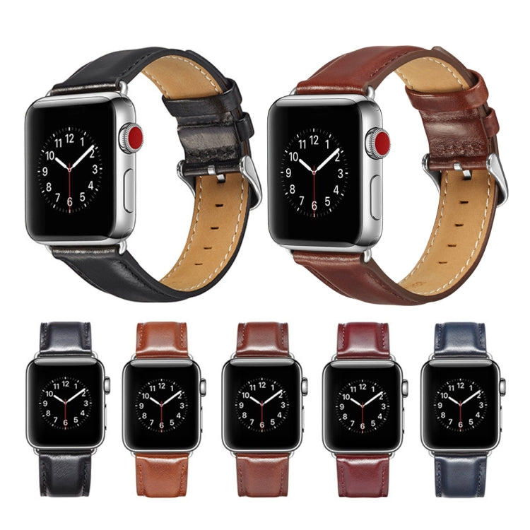 For Apple Watch Series 7 45mm / 6 & SE & 5 & 4 44mm / 3 & 2 & 1 42mm Crazy Horse Texture Top-grain Leather Watch Band(Light Brown) by bashfashion