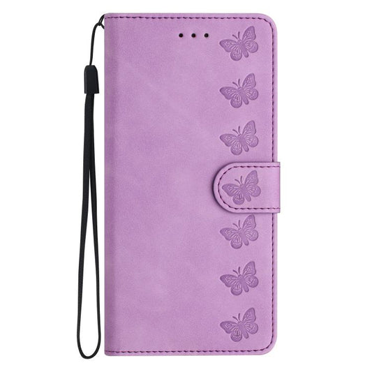 For iPhone 16e Seven Butterflies Embossed Leather Phone Case(Purple) by bashfashion