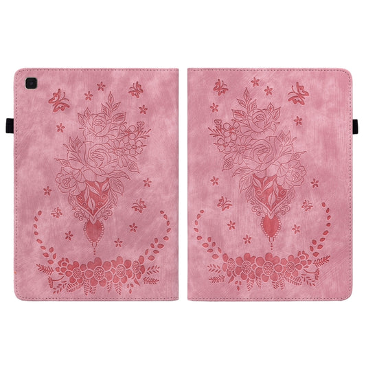 For Samsung Galaxy Tab A7 10.4 2020 T500 Butterfly Rose Embossed Leather Smart Tablet Case(Pink) by bashfashion