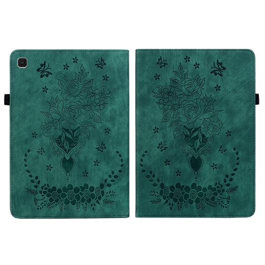 For Samsung Galaxy A7 Lite T220 / T225 Butterfly Rose Embossed Leather Tablet Case(Green) by bashfashion
