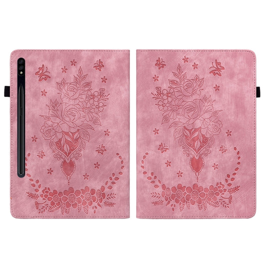 For Samsung Galaxy Tab S7 / S8 Butterfly Rose Embossed Leather Tablet Case(Pink) by bashfashion