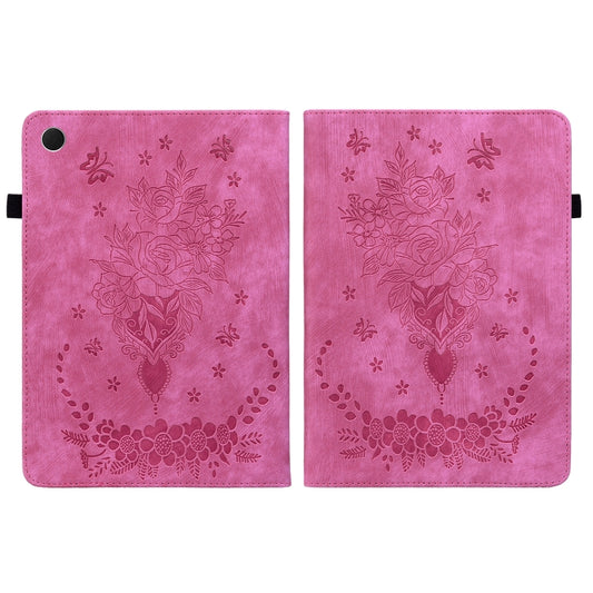 For Samsung Galaxy Tab А9+ Butterfly Rose Embossed Leather Tablet Case(Rose Red) by bashfashion