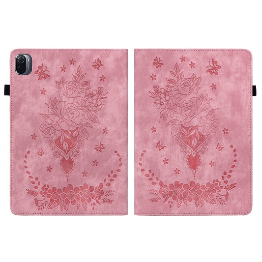 For Xiaomi Pad 5 / Pad 5 Pro Butterfly Rose Embossed Leather Smart Tablet Case(Pink) by bashfashion