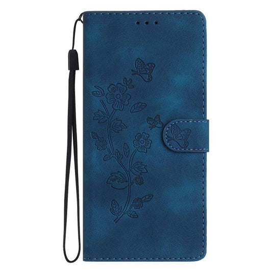 For iPhone 16e Flower Butterfly Embossing Pattern Leather Phone Case(Blue) by bashfashion