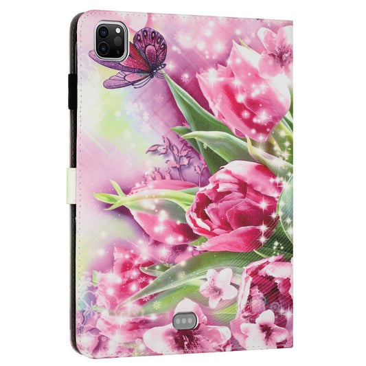 For iPad Pro 11 2022 / 2021 / 2020 Painted Leather Smart Tablet Case(Rose Butterfly) by bashfashion