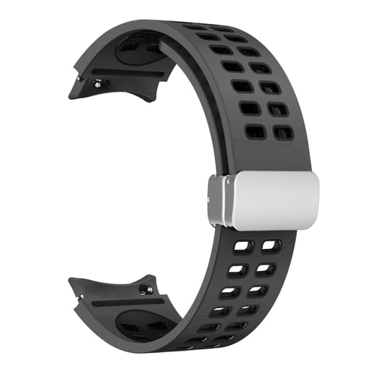 For Samsung Galaxy Watch5 Double-row Hole Folding Buckle Silicone Watch Band(Black) by bashfashion