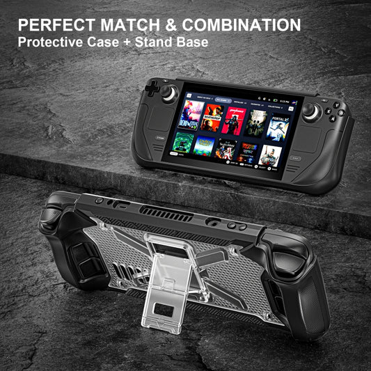 For Steam Deck Shockproof Game Console Case with Holder & Shoulder Strap(Black+Transparent) by bashfashion
