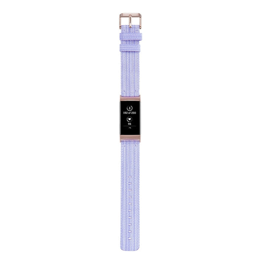 For Fitbit Charge 4 / Charge 3 / Charge 3 SE Stainless Steel Head Grain Nylon Denim Replacement Strap Watchband(Light Purple) by bashfashion