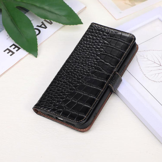 For iPhone 16e Crocodile Top Layer Cowhide Leather Phone Case(Black) by bashfashion