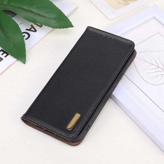 For iPhone 16e KHAZNEH Nappa Top Layer Cowhide Leather Phone Case(Black) by bashfashion