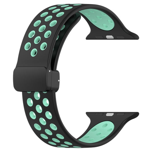 For Apple Watch Ultra 49mm Magnetic Buckle Silicone Watch Band(Black Cyan) by bashfashion