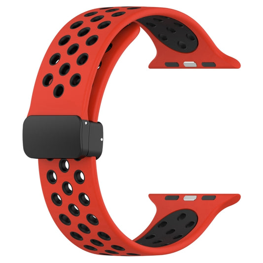 For Apple Watch Ultra 49mm Magnetic Buckle Silicone Watch Band(Red Black) by bashfashion
