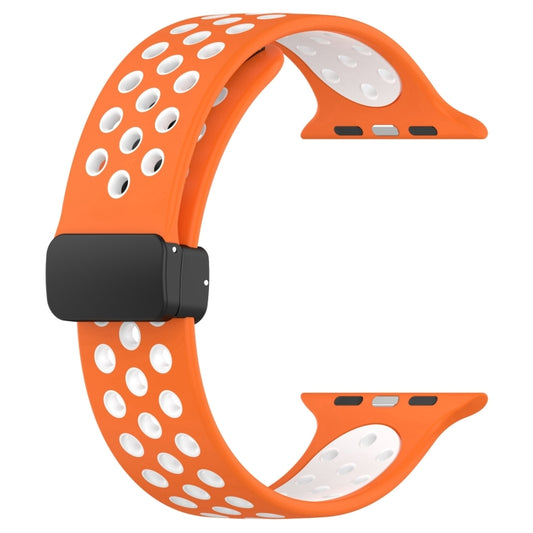For Apple Watch Ultra 2 49mm Magnetic Buckle Silicone Watch Band(Orange White) by bashfashion