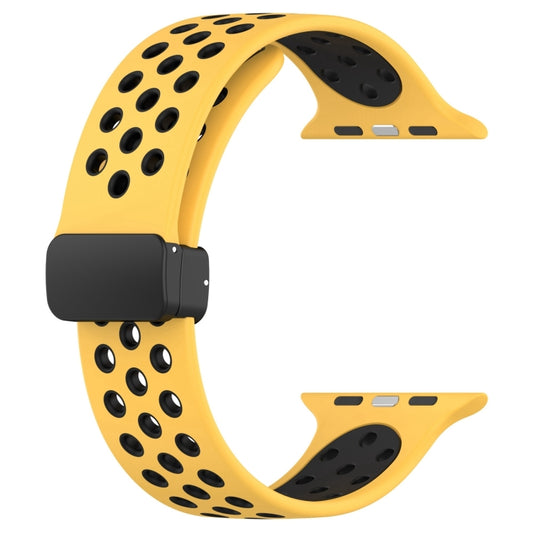 For Apple Watch Ultra 2 49mm Magnetic Buckle Silicone Watch Band(Yellow Black) by bashfashion