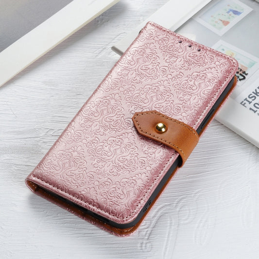 For iPhone 16e European Floral Embossed Leather Phone Case(Pink) by bashfashion