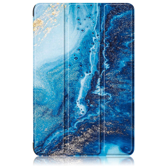 For Samsung Galaxy Tab A9 2023 Custer Painted 3-Fold Holder Smart Leather Tablet Case(Waves) by bashfashion