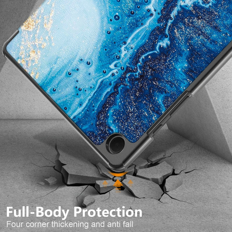 For Samsung Galaxy Tab A9 2023 Custer Painted 3-Fold Holder Smart Leather Tablet Case(Waves) by bashfashion