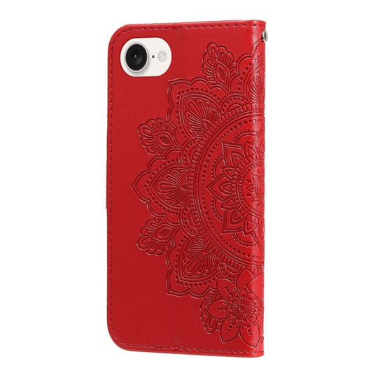 For iPhone 16e Seven-petal Flowers Embossing Leather Phone Case(Red) by bashfashion