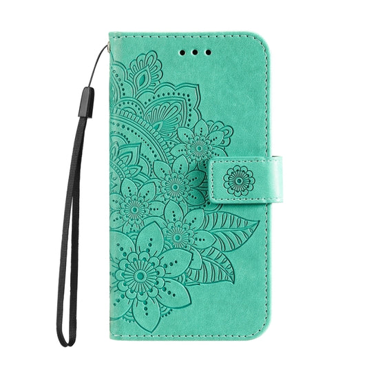 For iPhone 16e Seven-petal Flowers Embossing Leather Phone Case(Green) by bashfashion