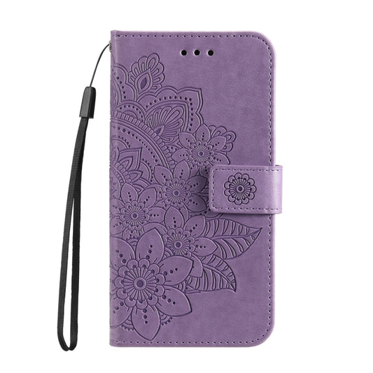 For iPhone 16e Seven-petal Flowers Embossing Leather Phone Case(Light Purple) by bashfashion