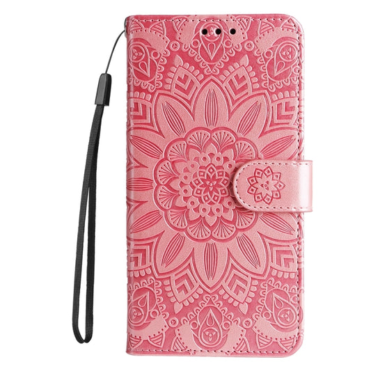 For iPhone 16e Embossed Sunflower Leather Phone Case(Pink) by bashfashion