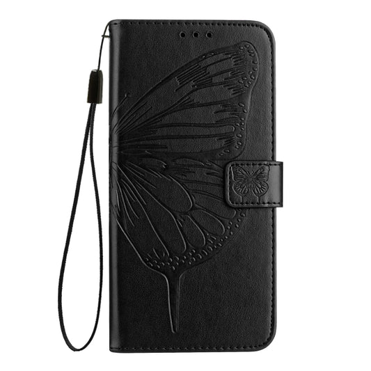 For iPhone 16e Embossed Butterfly Leather Phone Case(Black) by bashfashion