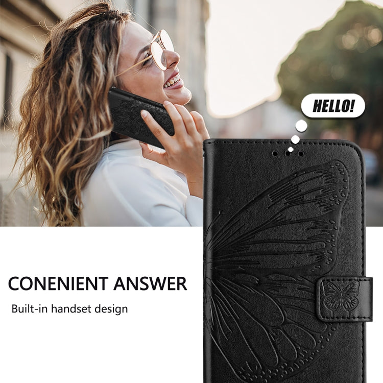 For iPhone 16e Embossed Butterfly Leather Phone Case(Black) by bashfashion