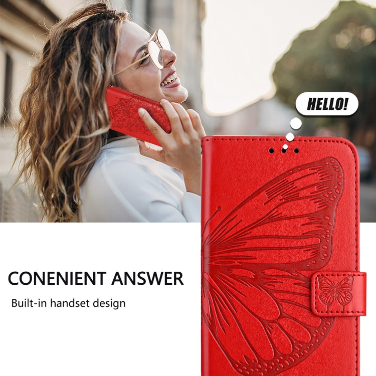 For iPhone 16e Embossed Butterfly Leather Phone Case(Red) by bashfashion