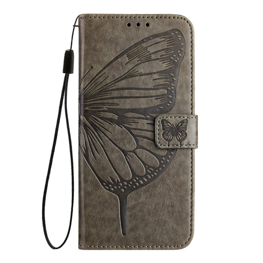 For iPhone 16e Embossed Butterfly Leather Phone Case(Grey) by bashfashion
