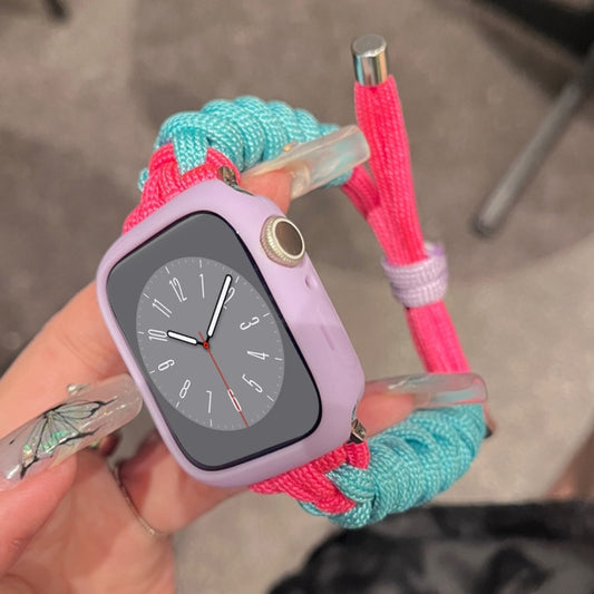 For Apple Watch 5 40mm Twist Knotted Nylon Watch Band(Mint Green Rose Red) by bashfashion