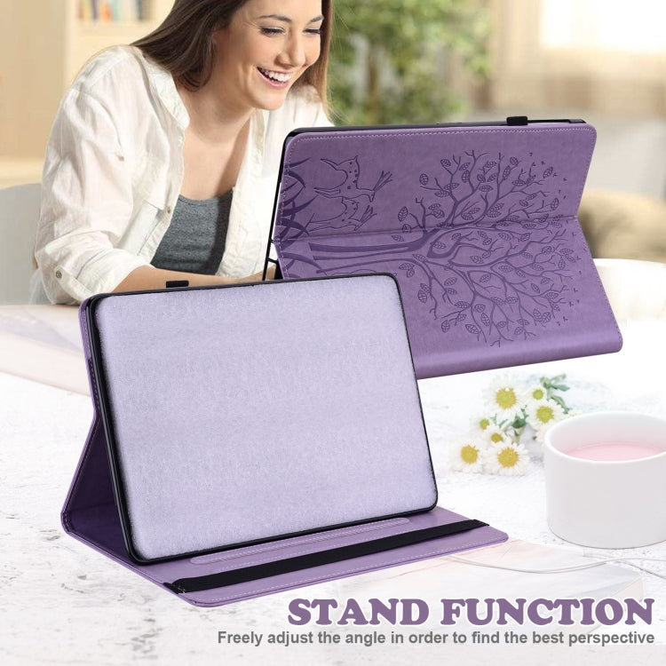 For Amazon Fire Max 11 Tree & Deer Embossed Leather Tablet Case(Purple) by bashfashion