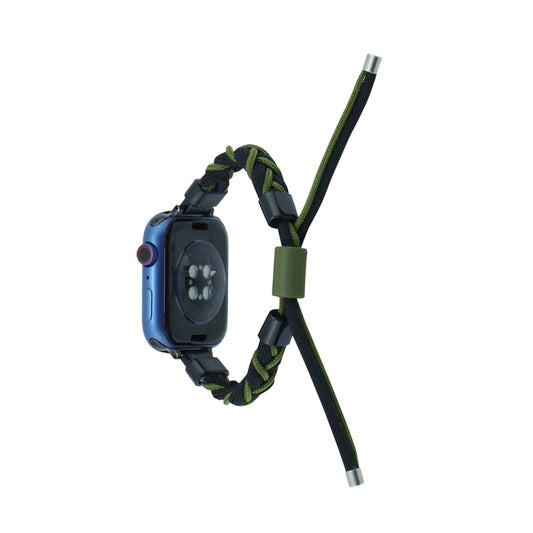 Silicone Bean Braided Cord Nylon Watch Band For Apple Watch SE 2023 44mm(Black Green) by bashfashion