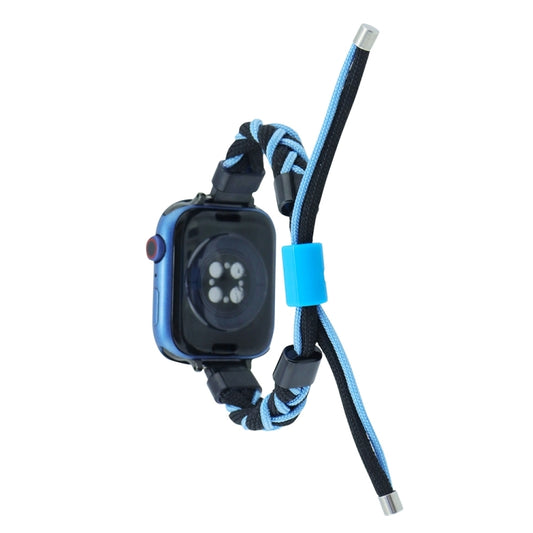 Silicone Bean Braided Cord Nylon Watch Band For Apple Watch 9 45mm(Black Blue) by bashfashion