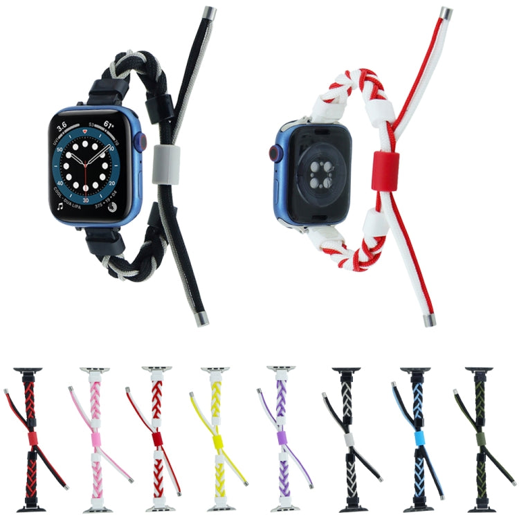 Silicone Bean Braided Cord Nylon Watch Band For Apple Watch 4 44mm(Black Blue) by bashfashion