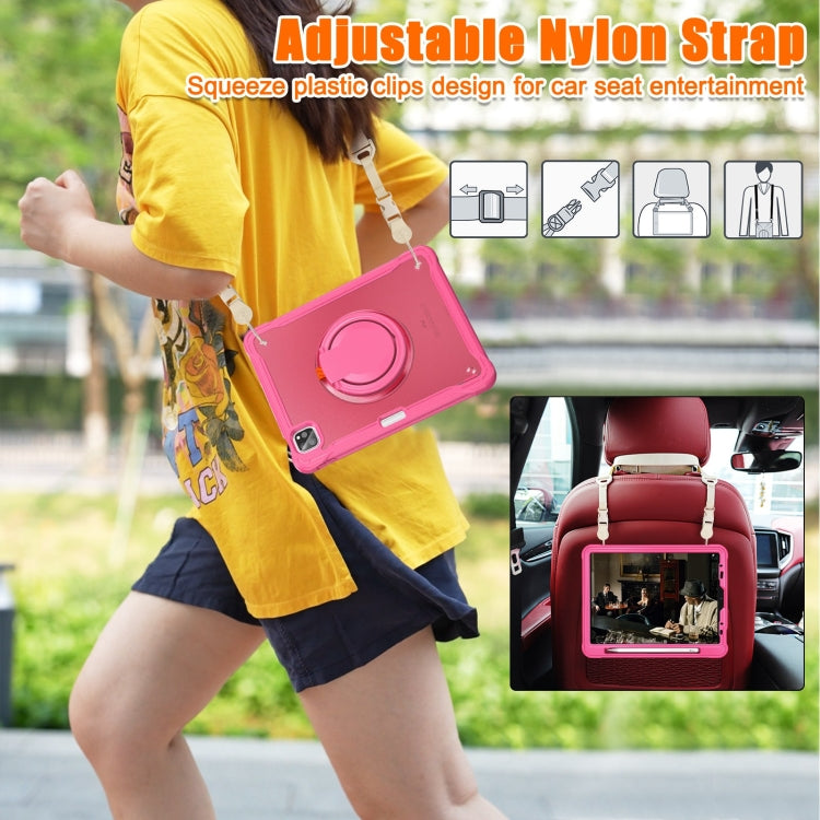 For iPad Air 2022 10.9 / Pro 11 2022 Heavy Duty Hybrid Tablet Case with Handle & Strap(Rose Red) by bashfashion