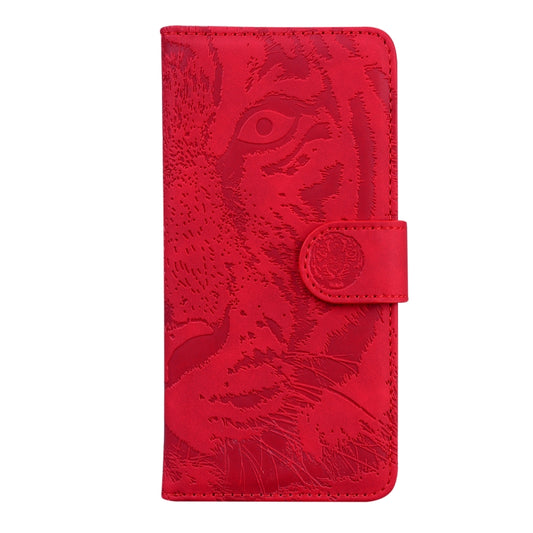 For iPhone 16e Tiger Embossing Pattern Leather Phone Case(Red) by bashfashion