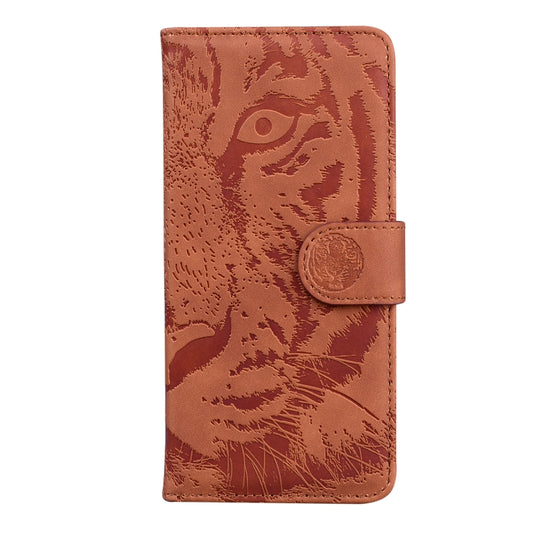 For iPhone 16e Tiger Embossing Pattern Leather Phone Case(Brown) by bashfashion