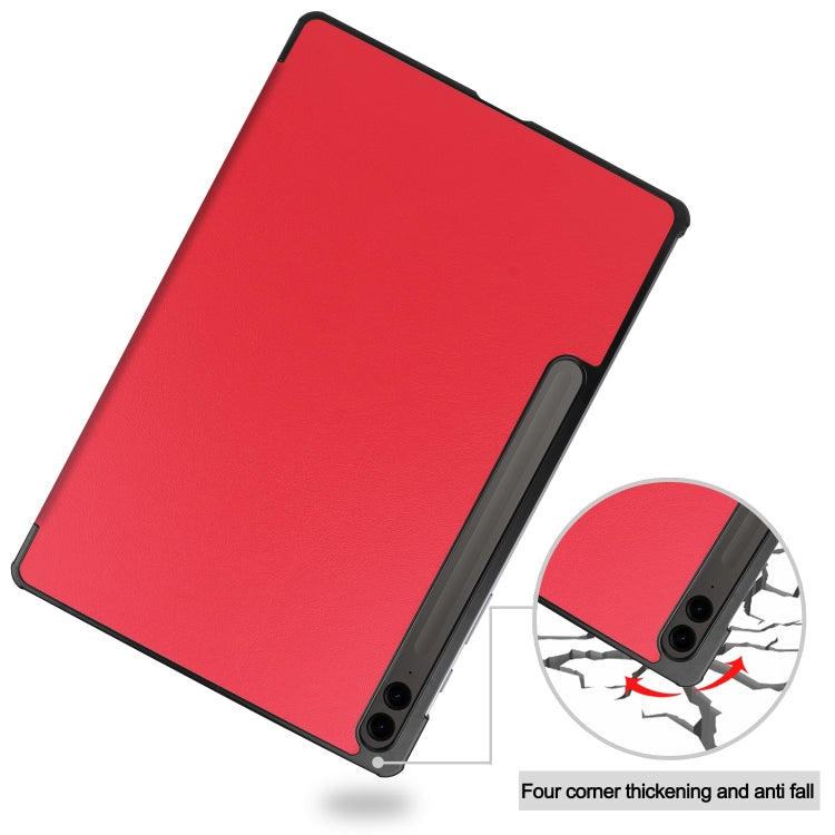For Samsung Galaxy Tab S9 FE+ / S10+ Custer Pure Color 3-Fold Holder Smart Leather Tablet Case(Red) by bashfashion