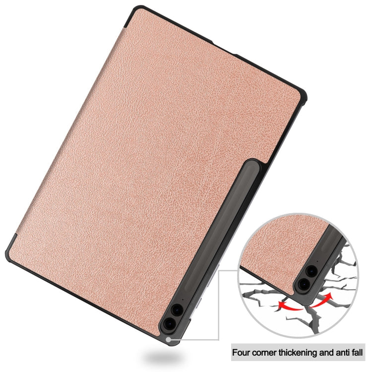 For Samsung Galaxy Tab S9 FE+ / S10+ Custer Pure Color 3-Fold Holder Smart Leather Tablet Case(Rose Gold) by bashfashion