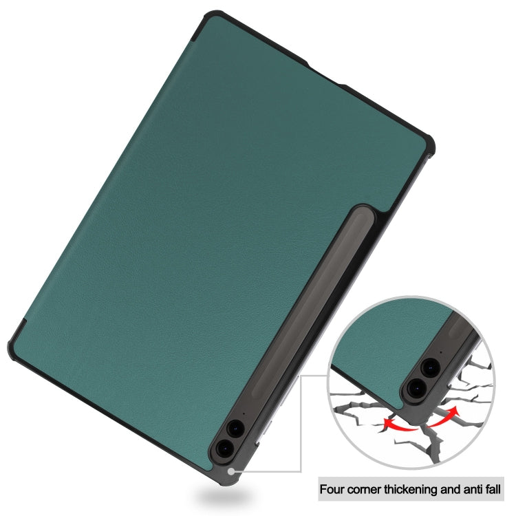 For Samsung Galaxy Tab S9 FE+ / S10+ Custer Pure Color 3-Fold Holder Smart Leather Tablet Case(Dark Green) by bashfashion